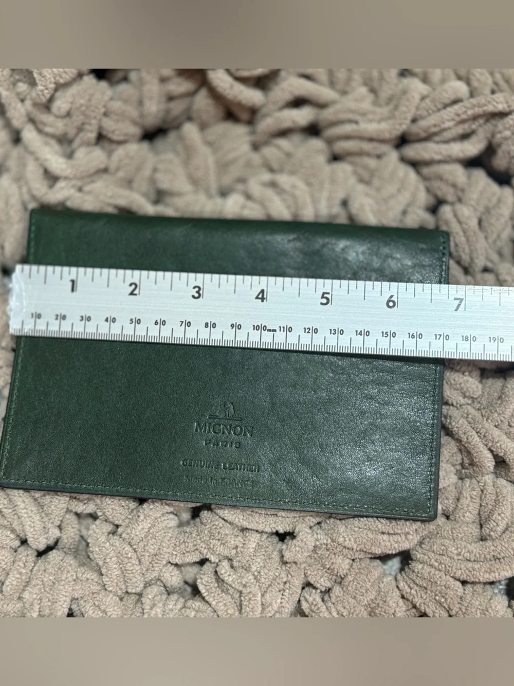 Mignon Paris Vintage Green Leather Envelope Case Passport Wallet Made in France